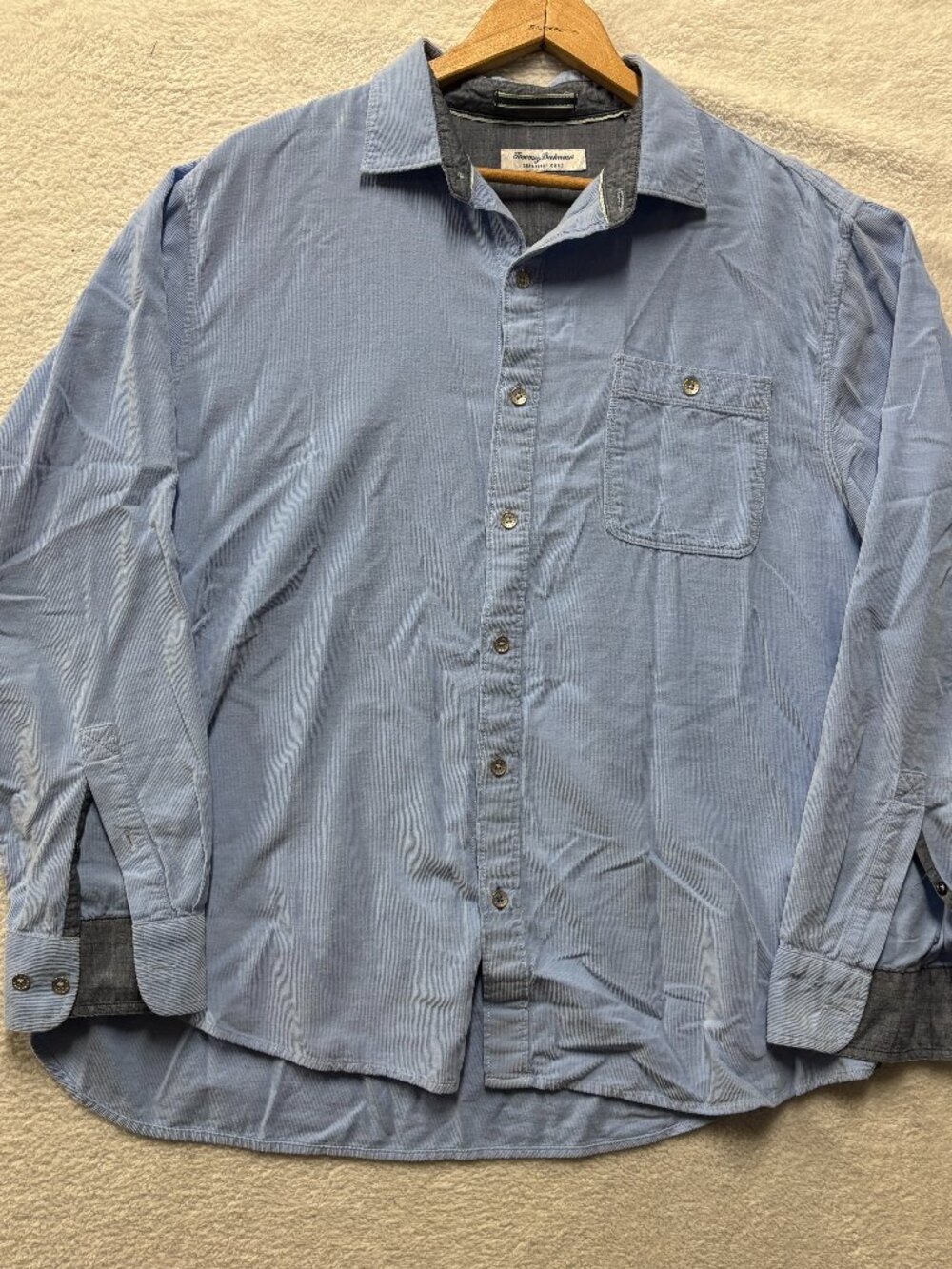 Tommy Bahama Coastline Cord Shirt Mens XL Corduroy Button up Light Blue Beach